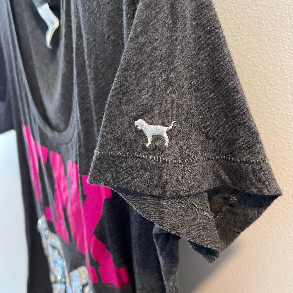 Vtg Pink Victorias Secret Rare Retro Gray Y2k Sequin Bling T-Shirt Size L - Picture 2 of 8